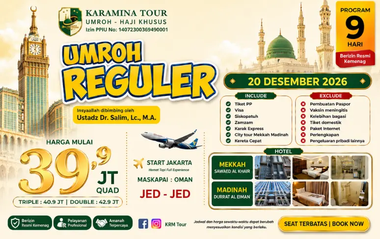 Paket Umroh Reguler 9 Hari Bulan Desember 2026